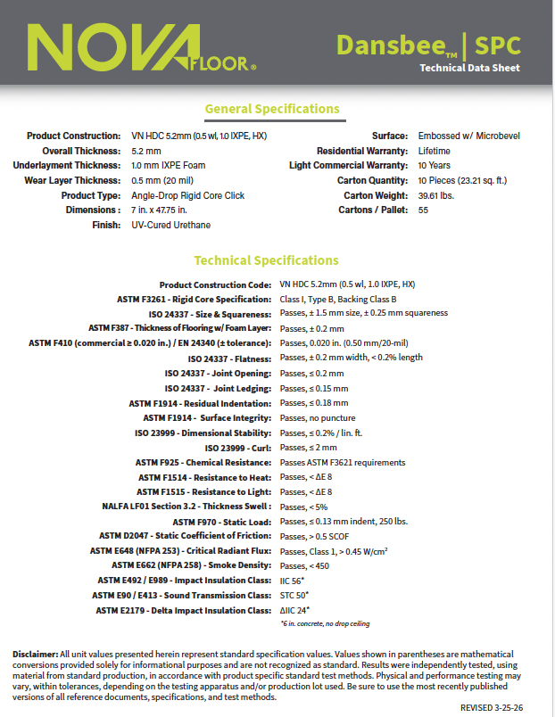 Dansbee tech data sheet 